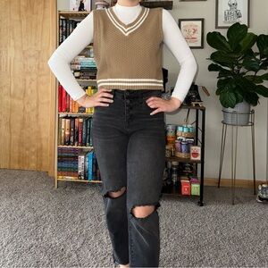 academia style brown and cream sweater vest